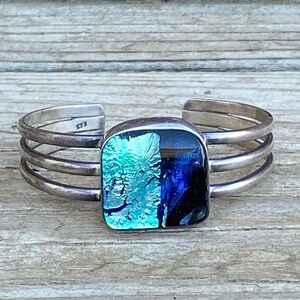 Small Sterling Cuff Bracelet with Glass Stone